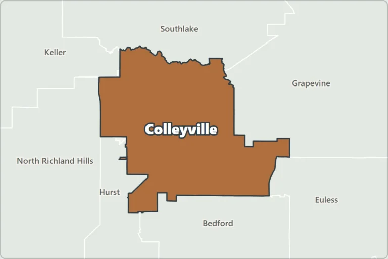 Map of Colleyville, Texas, and neighboring cities