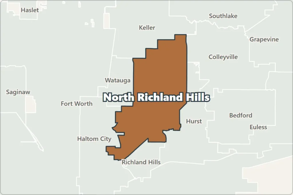 Map of North Richland Hills, Texas, and neighboring cities