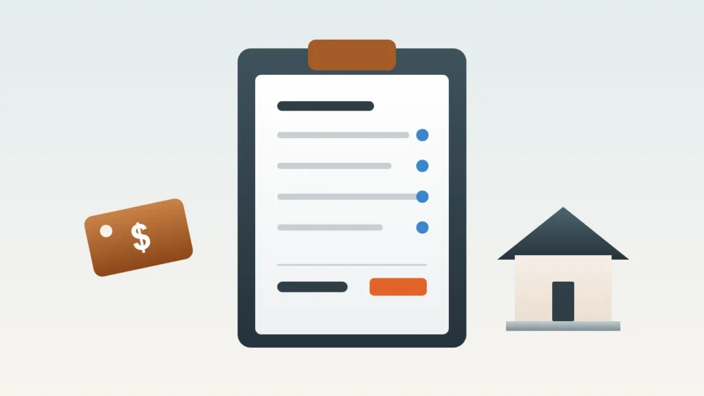 Illustration of a written repair estimate on a clipboard next to a small house